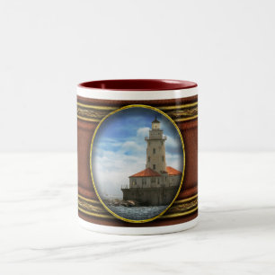 City - Chicago IL - Chicago harbor lighthouse Two-Tone Coffee Mug