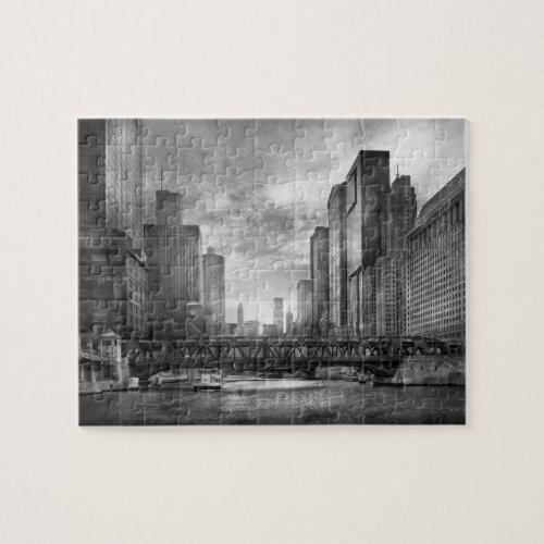 City _ Chicago IL _ Looking toward the future BW Jigsaw Puzzle