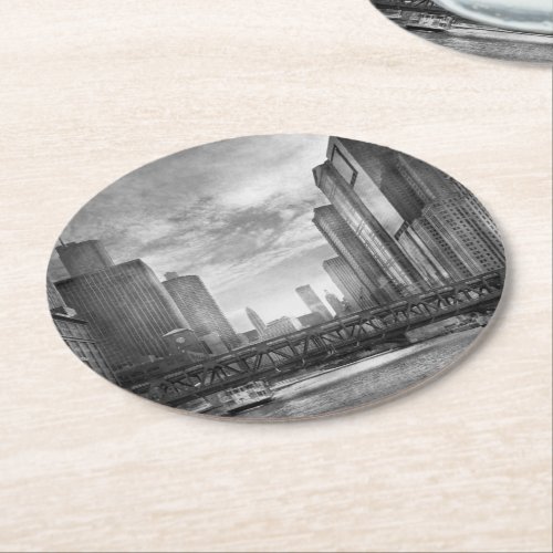 City _ Chicago IL _ Looking toward the future BW Round Paper Coaster