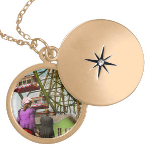 City - Chicago,IL - The first Ferris Wheel 1893 Gold Plated Necklace