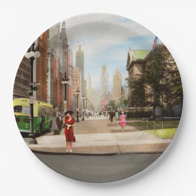 City - Chicago IL - The Magnificent Mile 1940 Paper Plates (Front)