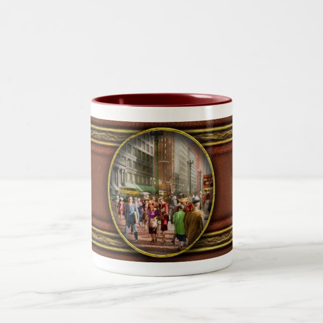 City - Chicago - Shopping Crowds 1940 Two-Tone Coffee Mug (Center)