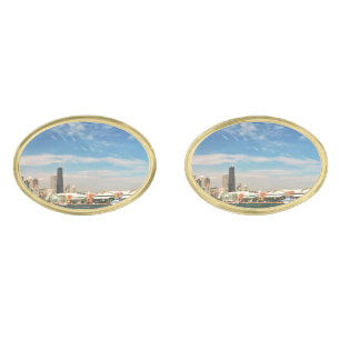 City -  Chicago Skyline & The Navy Pier Gold Cufflinks