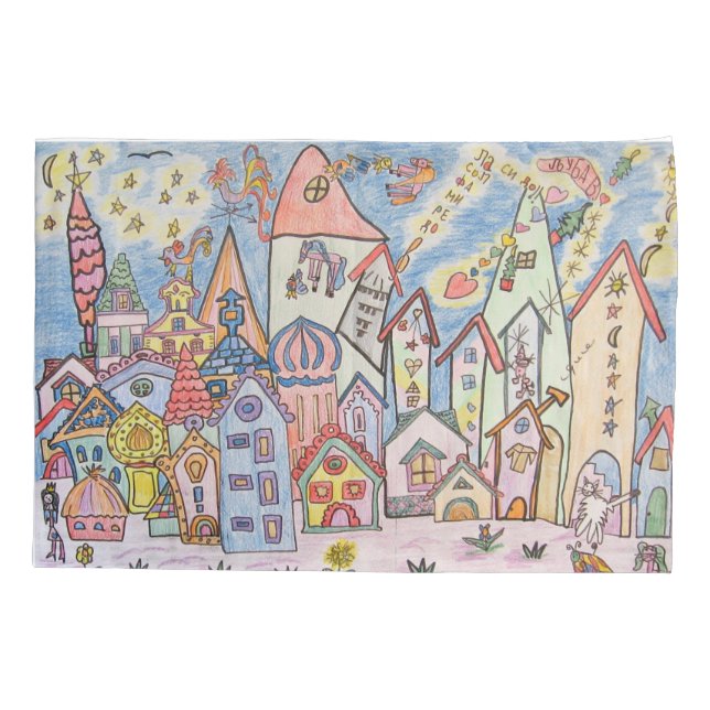 city children's drawing pillow case (Back)