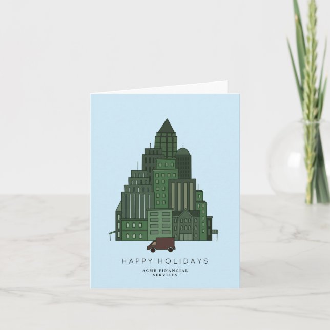 City Christmas Tree Buildings Business/Corporate Thank You Card (Front)