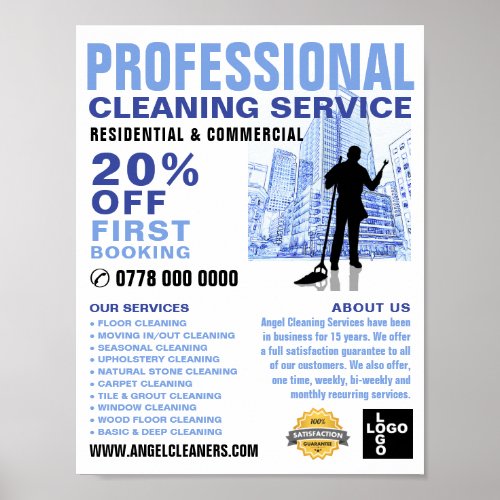 City Cleaner Silhouette Cleaning Service Advert Poster