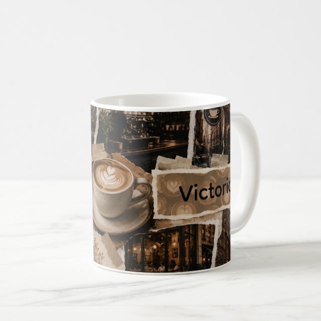 City Coffee Scene Collage Custom Name Mug (Front Right)