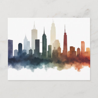 City drawing watercolor art postcard