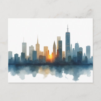 City drawing watercolor art postcard