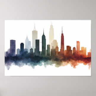 City drawing watercolor art poster