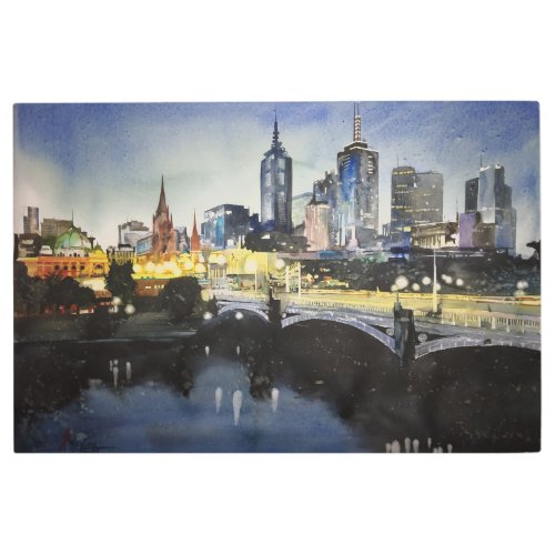 City escape watercolor on paper metal print