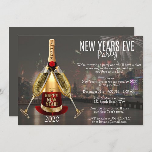 City Fire Works Elegant New Years Eve Party Invitation