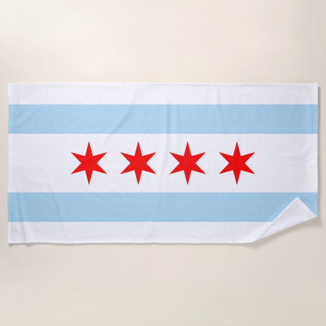 City Flag of Chicago (Illinois) Beach Towel (Front)