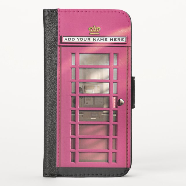 City Girl Funny Pink British Phone Booth iPhone Wallet Case (Front)