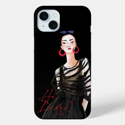 City Girl In Black Modern Graphic iPhone 15 Plus Case