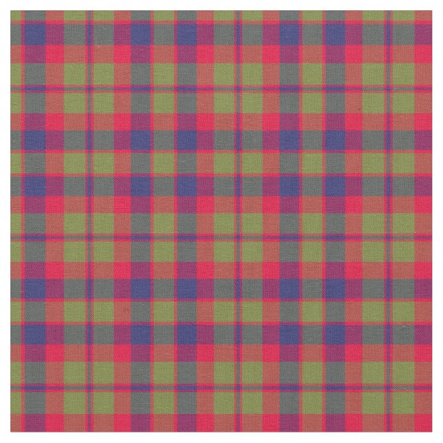 City Glasgow Tartain Plaid Green Red Blue Fabric (Close Up)