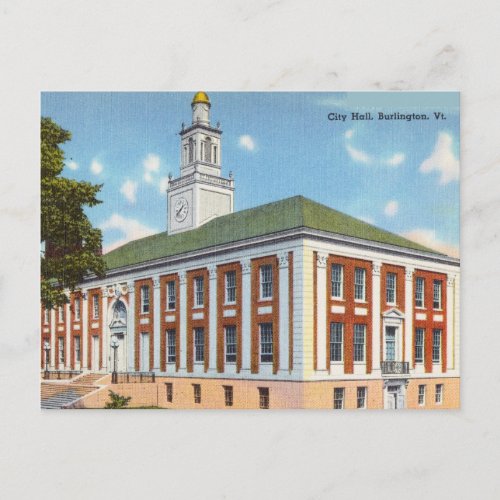 City Hall Burlington Vermont Postcard
