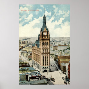 City Hall Milwaukee WI Repro Vintage 1911 Poster