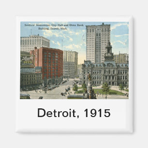 City Hall Square, Detroit MI 1915 Vintage Magnet