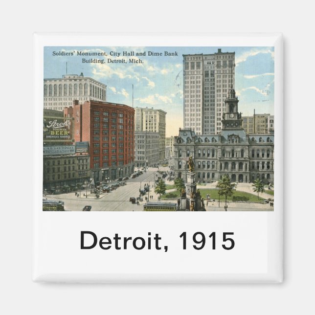 City Hall Square, Detroit MI 1915 Vintage Magnet (Front)