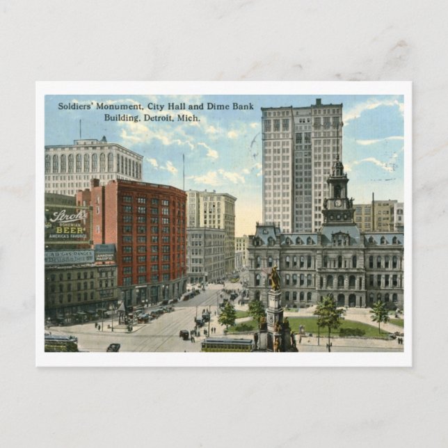 City Hall Square, Detroit MI 1915 Vintage Postcard (Front)