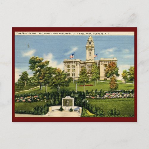 City Hall Yonkers NY Vintage Postcard