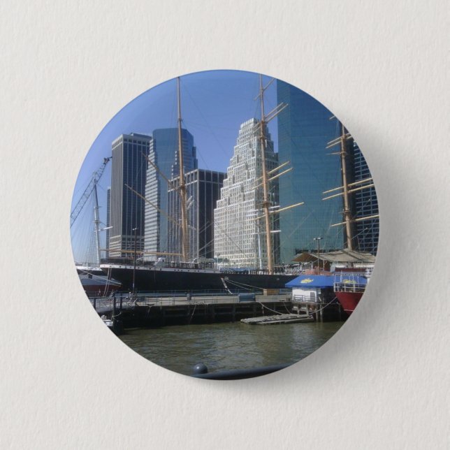 City Harbor Boats Pinback Button (Front)