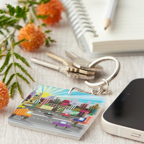 City Highway Cityscape And Traffic Keychain