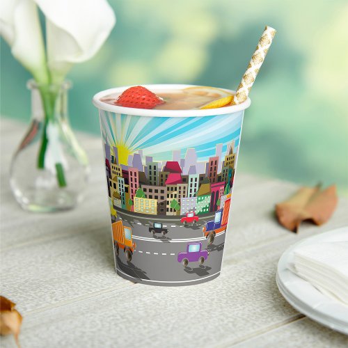 City Highway Cityscape And Traffic Paper Cups