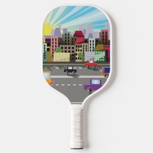 City Highway Cityscape And Traffic Pickleball Paddle