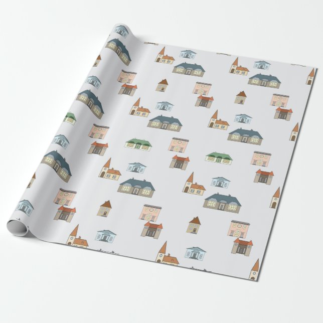 City houses on a white background. wrapping paper (Unrolled)