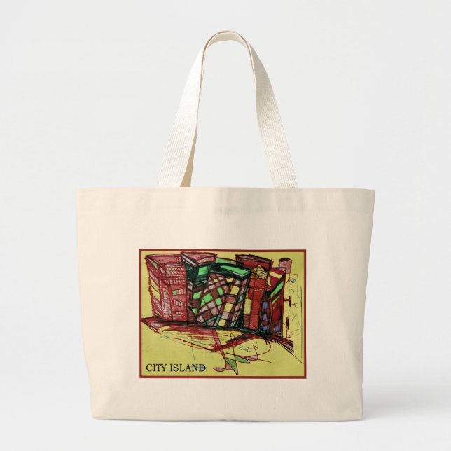 CITY ISLAND red Large Tote Bag (Front)