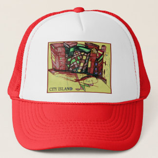 CITY ISLAND red Trucker Hat