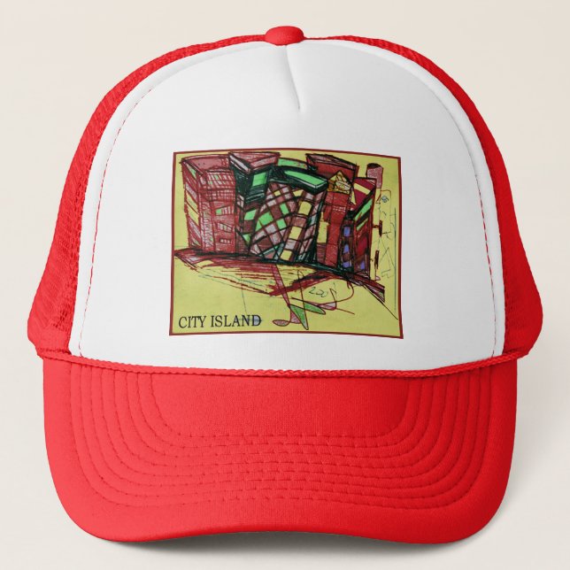 CITY ISLAND red Trucker Hat (Front)