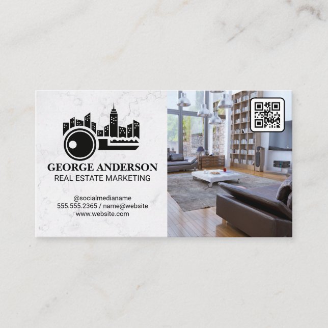 City Key Logo | Living Room | QR Code  Business Card (Front)
