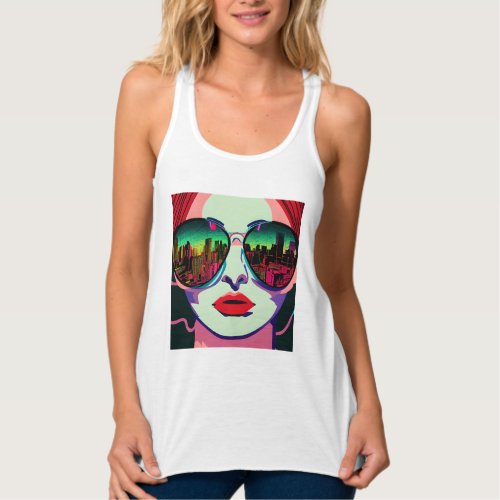 City Lady in Sunglasses Unique Colorful Art Tank Top