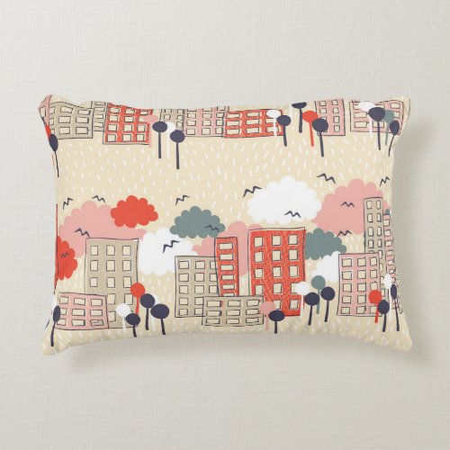 City Life Seamless Pattern Accent Pillow