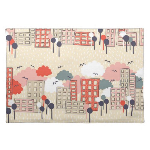 City Life Seamless Pattern Cloth Placemat
