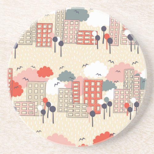 City Life Seamless Pattern Coaster