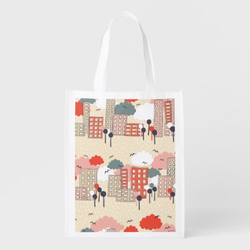 City Life Seamless Pattern Grocery Bag