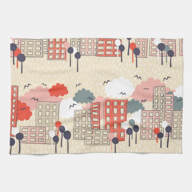 City Life: Seamless Pattern Kitchen Towel (Horizontal)
