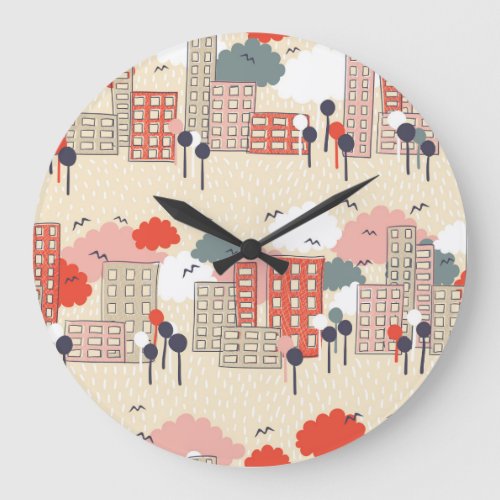 City Life Seamless Pattern Large Clock