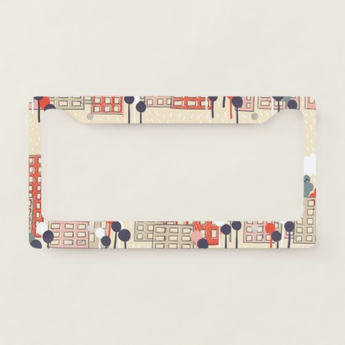 City Life Seamless Pattern License Plate Frame