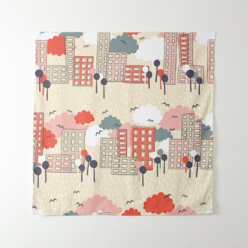 City Life Seamless Pattern Tapestry