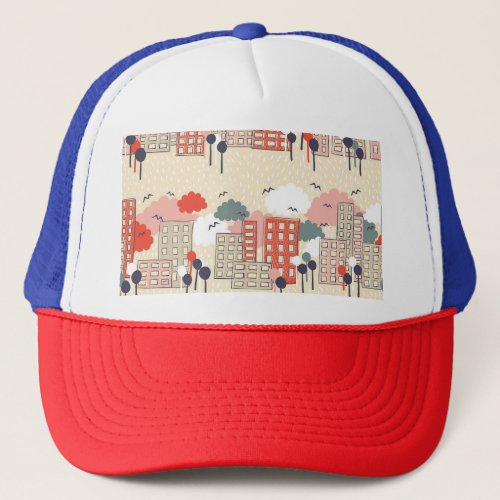 City Life Seamless Pattern Trucker Hat