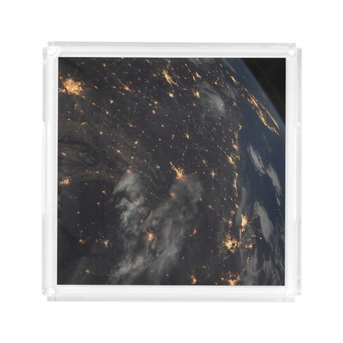 City Lights At Night On Planet Earth Acrylic Tray