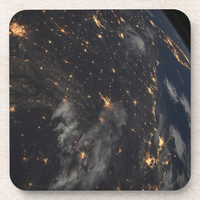 City Lights At Night On Planet Earth Beverage Coaster (Front)