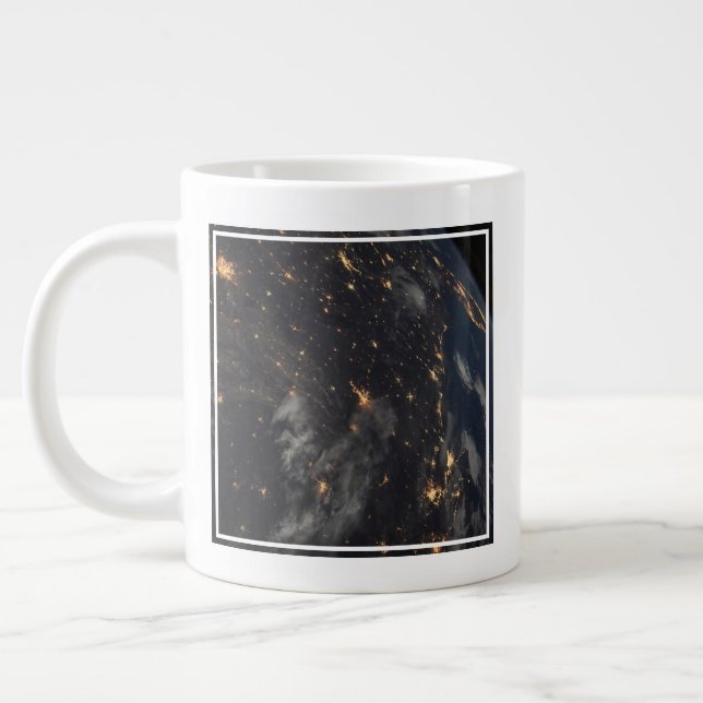 City Lights At Night On Planet Earth Giant Coffee Mug (Left)