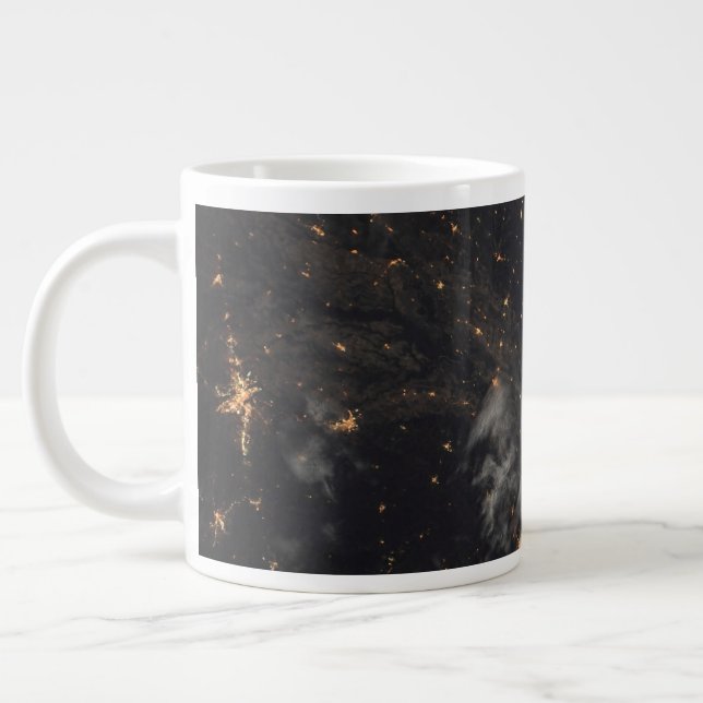City Lights At Night On Planet Earth Giant Coffee Mug (Left)