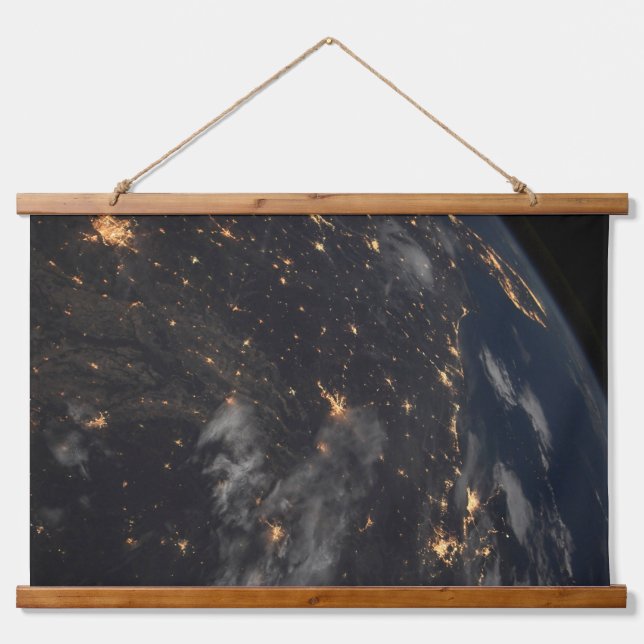 City Lights At Night On Planet Earth Hanging Tapestry (Front)